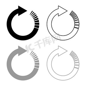 设置样式摄影照片_带尾部效果的圆形箭头圆形箭头刷新概念图标轮廓设置黑色灰色矢量插图平面样式简单图像