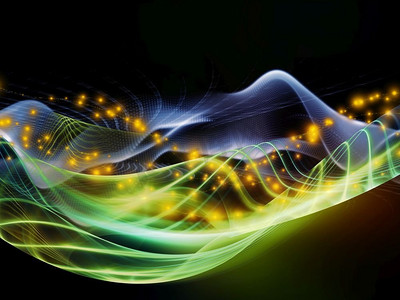 太空技术系列背景设计的波浪，网格和灯光的技术，科学和计算机信息世界的作品