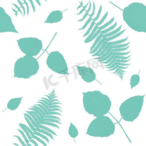 蕨类树叶摄影照片_无缝图案，白色背景上有树叶。无缝带叶图案