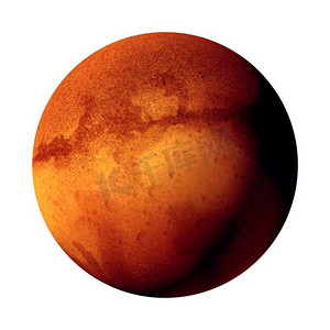 火星孤立了红色星球，作为白色背景上的3D插图概念。火星上孤立的星球
