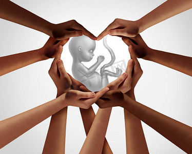 保护新的生命作为一群人持有一个新生儿3D插图风格。