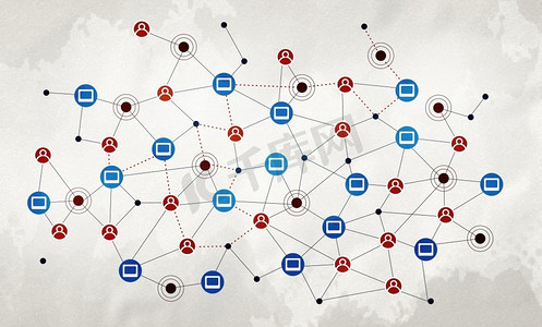 社会互动和交流。背景概念图像，网格表示社交网络概念