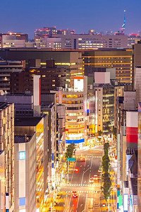 博多市中心的福冈市景鸟瞰图。博多是福冈交通的主要区域，如火车站和机场。