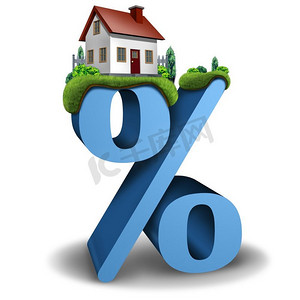 抵押贷款利率，房屋和房屋房地产，银行和贷款百分比的概念作为3D说明。