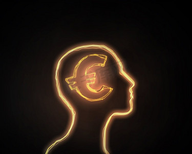 如何赚钱摄影照片_如何赚钱。人类头部和大脑与欧元标志在黑暗的背景