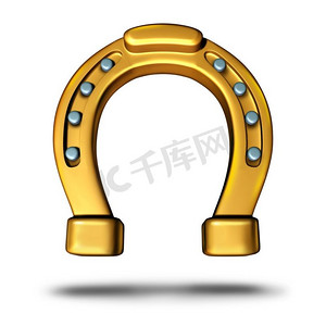 马蹄铁图标或马蹄铁象征着吉祥物，金色的金属制品象征着财富和成功，或者是幸运的元素。