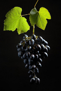 黑色背景上孤立的一串红葡萄