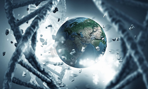 DNA分子研究。科学背景图片，配有DNA分子3D插图。这张图片的要素由美国宇航局提供