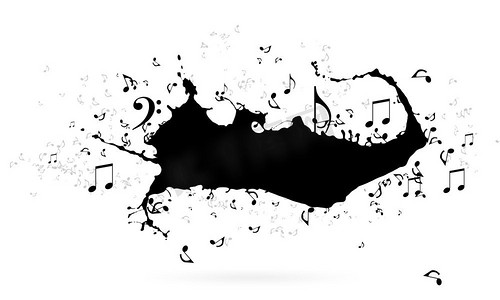 音乐概念。白色背景上带有黑色音乐标志的概念图像