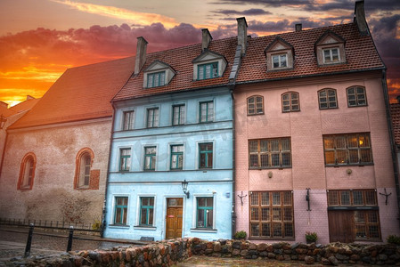里加街上的老房子。拉脱维亚。欧洲。里加街上的老房子。拉脱维亚