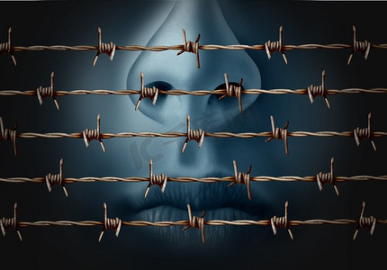 的概念危机符号和思想表达中的压制图标作为旧铁丝网中的人类落后作为