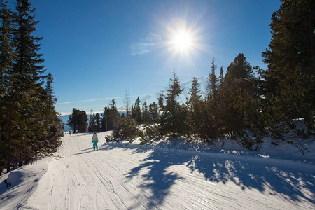 塔特拉斯高山上的滑雪场。风和日丽的一天。滑雪道景观