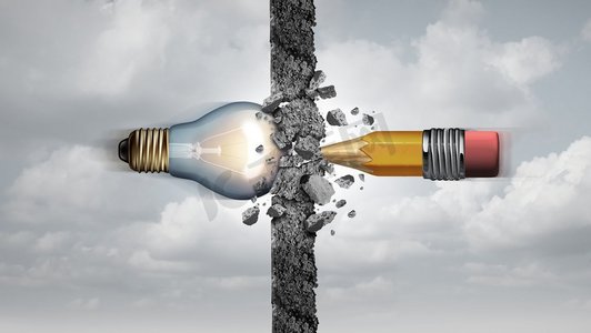 灯泡和铅笔的创想照亮创造力