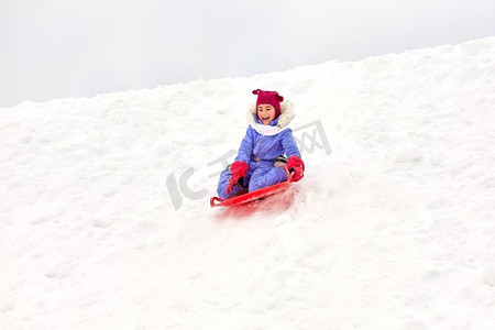  孩子，冬天，雪橇，雪橇