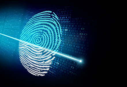 安全扫描和网络安全身份验证作为生物识别和访问技术的概念在3D插图风格。安全扫描