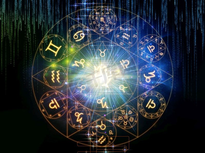 关于魔法和神秘学主题的神圣几何学和黄道带符号构成