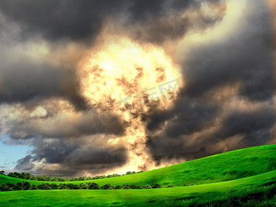 核武器摄影照片_室外环境中的核爆炸。象征着环境保护和核能的危险。