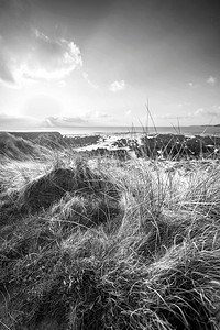 威尔士彭布罗克郡淡水西滩沙丘美丽的黑白风景图片
