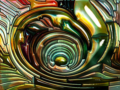 液体图案系列。背景彩色玻璃设计让人想起新艺术运动的主题，主题为自然、美丽和灵性