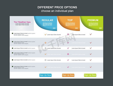 价目表小工具与3在线服务付款计划，网站和应用程序的价格表。