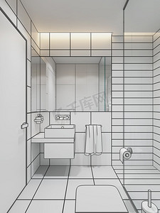 浴室打扫摄影照片_现代浴室内饰，3D渲染