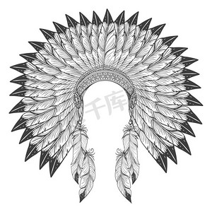 美洲印第安人带羽毛的头饰。美洲印第安人带羽毛的头饰。向量战帽头饰