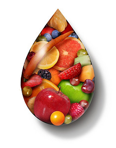 蓝莓果汁摄影照片_水果汁滴作为有机天然甜产品作为一个象征的排毒饮料或健康食品饮食饮料在3D插图风格。