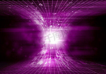 数字背景。深色背景下的紫色数码漏斗。技术概念