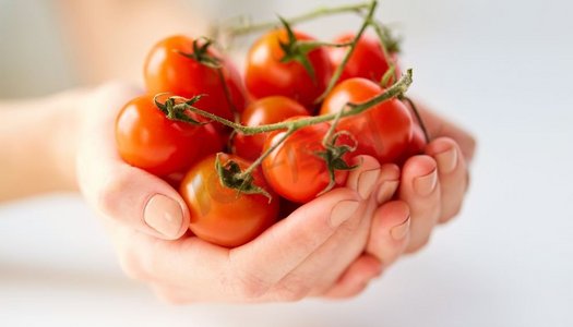 抱着东西的女孩摄影照片_番茄、蔬菜、食品、健康