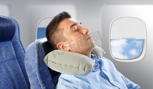 枕头摄影照片_飞机、睡觉、枕头、飞行
