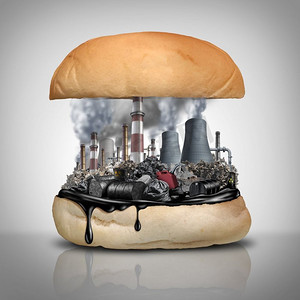 食品中的工业化学品作为公共健康危害与3D插图元素。