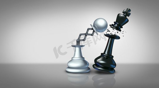 商业战略的概念作为一个棋子的象棋数字摧毁和赢得了一个国王件作为3D例证。