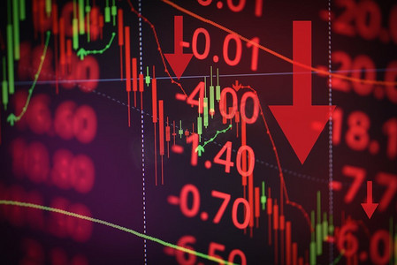 业务图表财务数字背景箭头向下股票危机红色价格在下跌趋势图表下跌