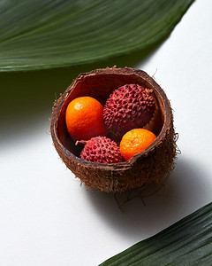 米易枇杷摄影照片_ 椰子，枇杷，叶子，绿色