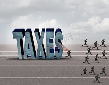 作为一个缓慢负担纳税人的税务负担企业概念拉塑造为一个3D例证的一个沉重的岩石税文本作为其他人在路径上跑