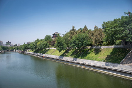 陕西城市建筑摄影照片_西安城墙。中国建筑最大的纪念碑。西安城墙。