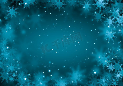 雪花冰摄影照片_冬天的背景。带雪花和灯光的蓝色圣诞背景