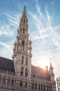 大广场日落在布鲁塞尔，比利时