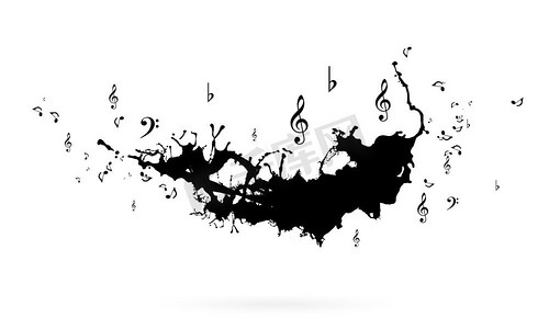 音乐概念。概念图像与黑色音乐标志在白色背景