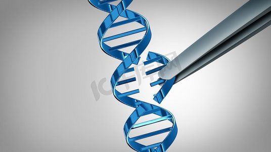 CRISPR基因编辑概念和基因工程与治疗的DNA链作为3D插图。