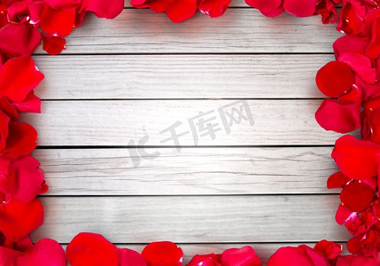 情人节花框摄影照片_爱情，浪漫，情人节和节日的概念-红玫瑰花瓣的特写空白框。红玫瑰花瓣空白框特写