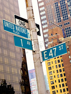 纽约市街道标牌-联合国和第47届