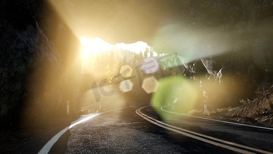 村路摄影照片_岩石路tonel在山日落