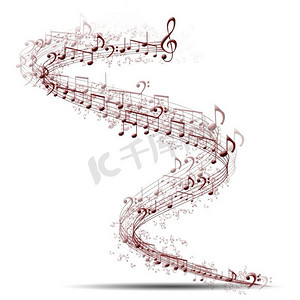 音符摄影照片_以白色背景演唱的音符组成的乐曲，作为音乐的象征