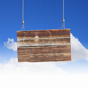 悬挂木板摄影照片_生态观。木质悬挂空白横幅的形象。文本的位置