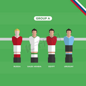 2018年俄罗斯世界杯足球赛A组可编辑矢量设计。 