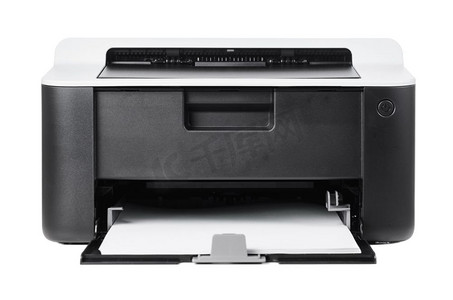 隔离紧凑型打印机。白色背景隔离的紧凑型激光家用打印机