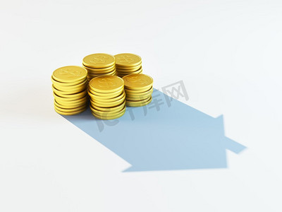金钱和影子的抵押贷款概念，3D插图