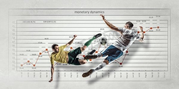 足球比赛统计。足球运动员争球和后台进度信息图