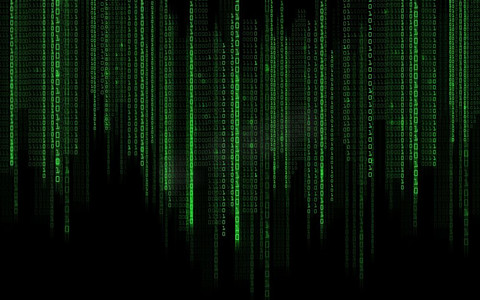技术，未来，编程和矩阵-黑绿二进制代码背景。黑绿二进制代码背景